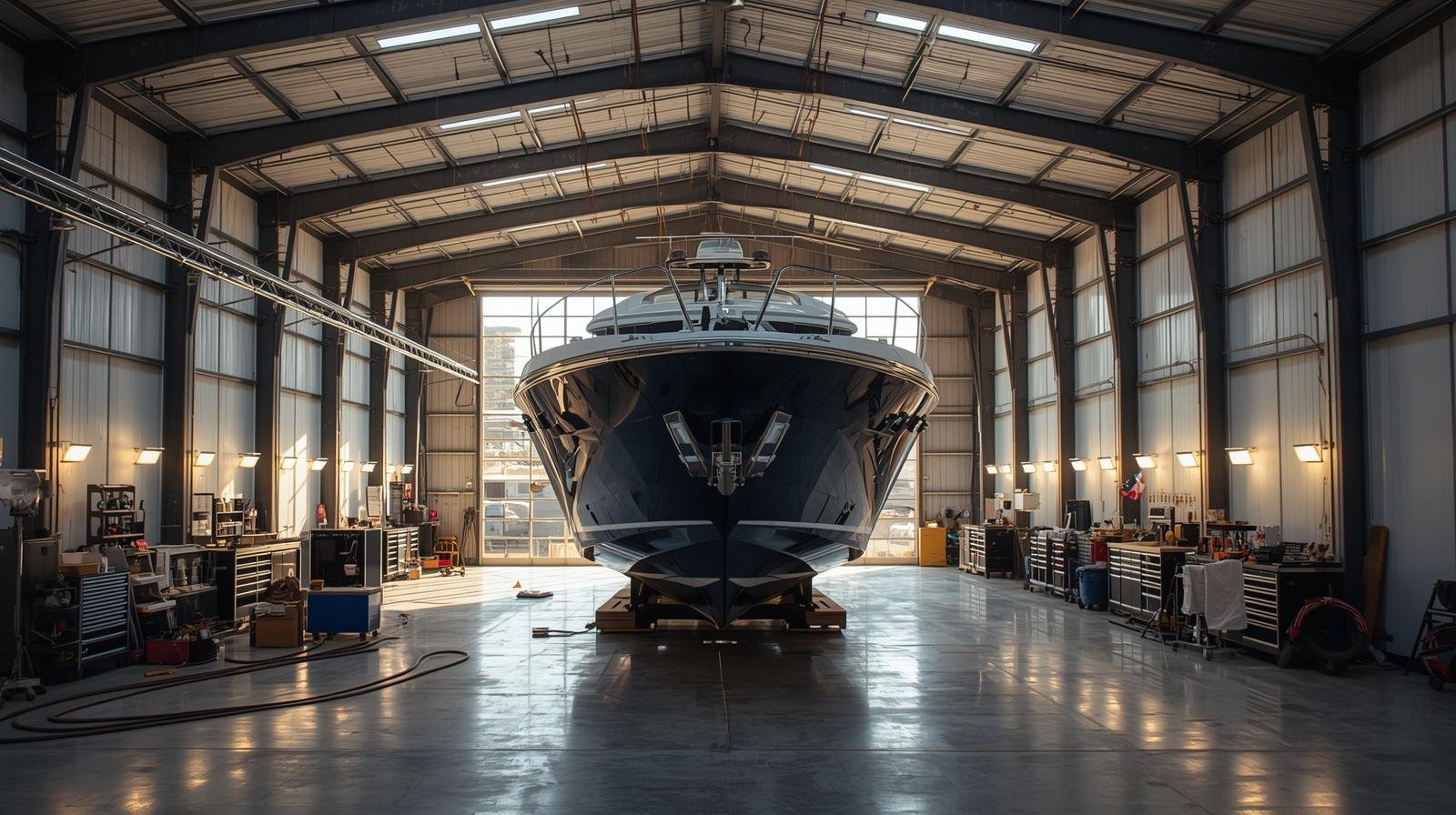 yacht in shed