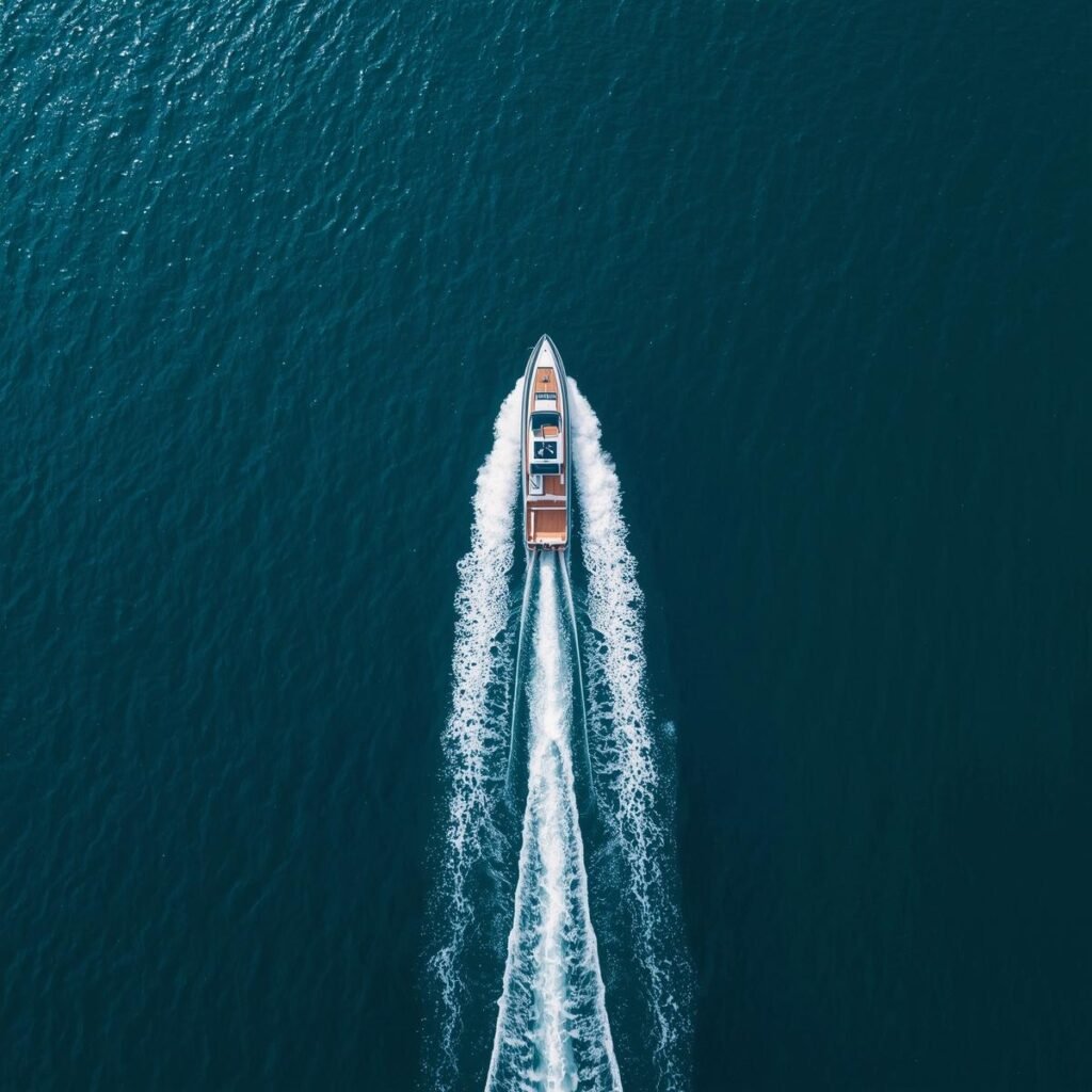 birds eye view, boat driving on water